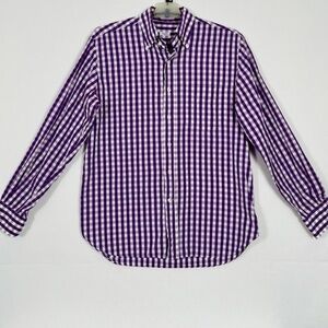 Orian Shirtmakers Men's Shirt Large Purple White Check Cotton Made In Italy